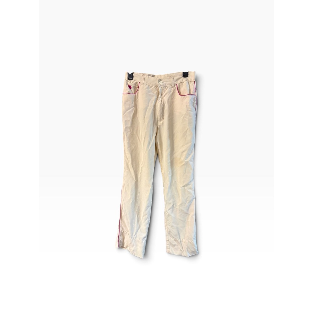 Vintage Gloria Vanderbilt for Murjani 100% Silk Pink Piped Trousers Cream Sz 14